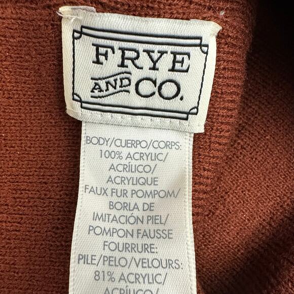 Frye and Co Pom Beanie Nordic Fair Isle Brown Orange Cream Winter Hat - Picture 5 of 7